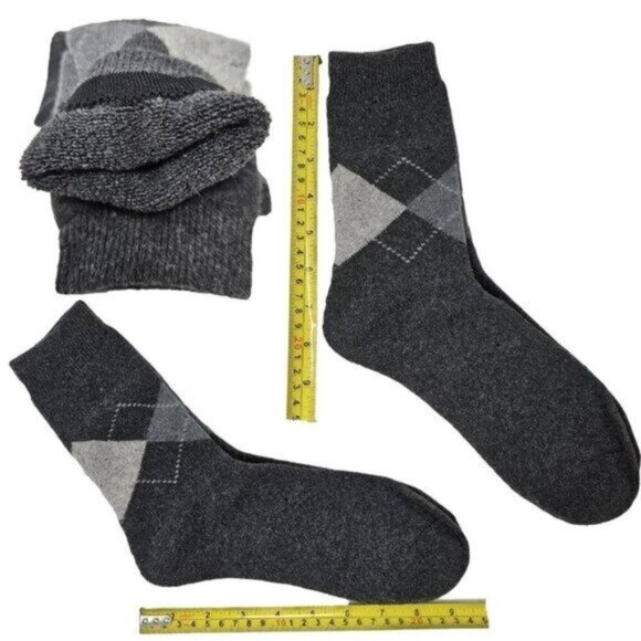 Men’s Lamb Wool Winter Crew Socks 12 Pack – Classic Argyle Warm Hiking & Work - Picture 2 of 4